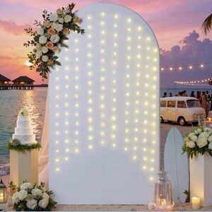 Arch backdrop 7.2ft white with string lights